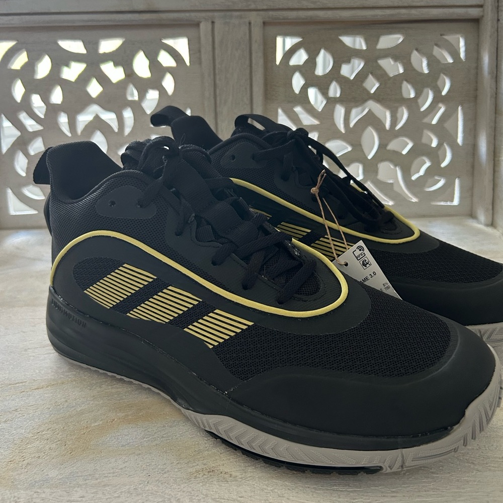 NWT Men’s Adidas Own the Game 3.0 Black Yellow Gold Athletic Basketball Shoes 9